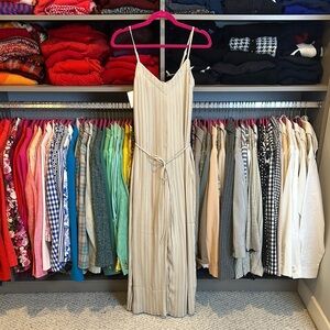 Love, Bonito taupe sleeveless adjustable straps belted jumpsuit size 4